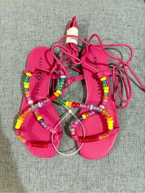 Katy Perry Collections Hot Pink Beaded Lace-Up Sandals